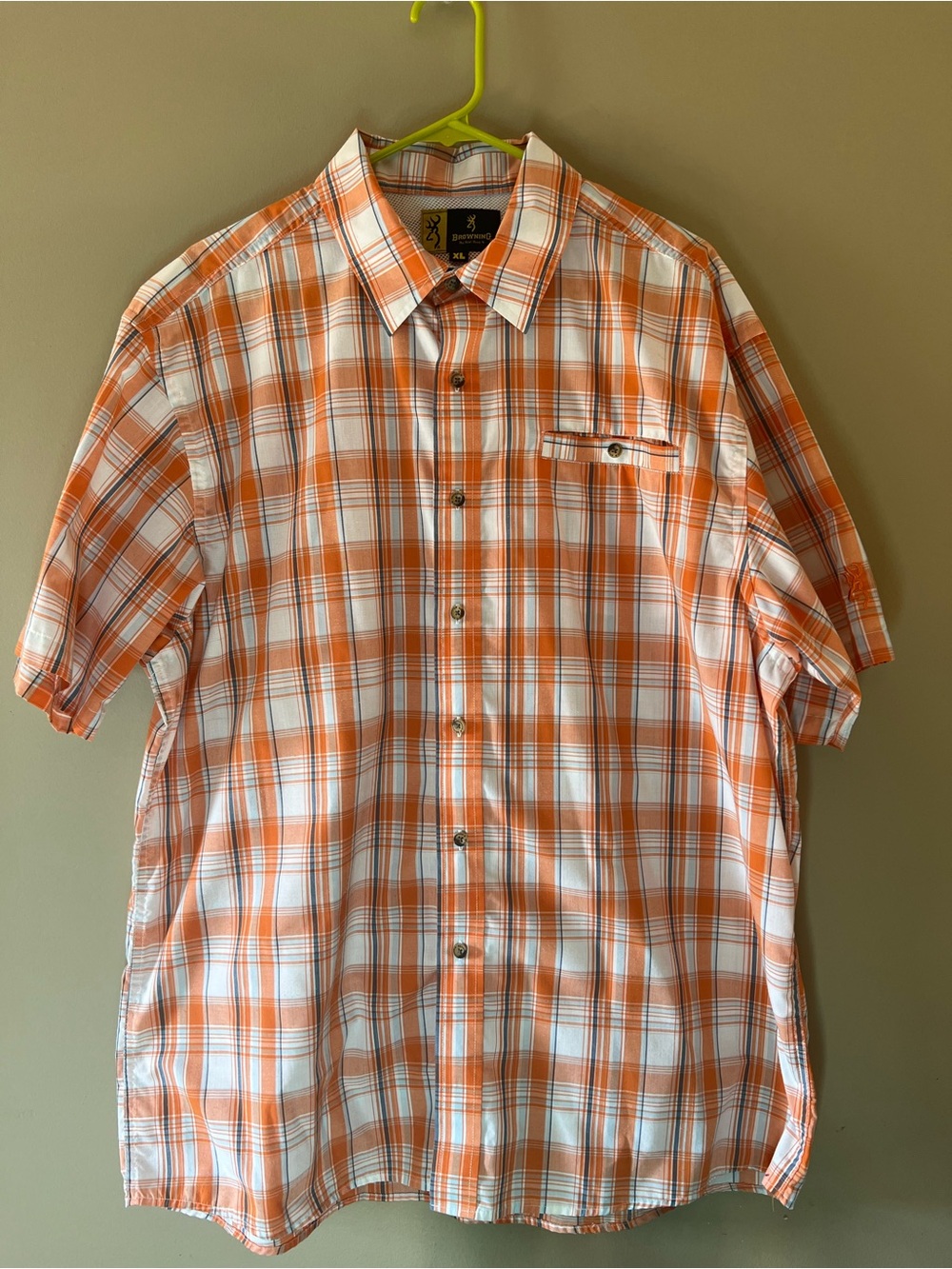 Browning Orange and White Plaid Short-Sleeve Button-Down Shirt sku# 013